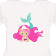 thumbnail image 4 of Inktastic Cute Mermaid, Pink Hair, Green Tail Girls Long Sleeve Baby Bodysuit, 4 of 5