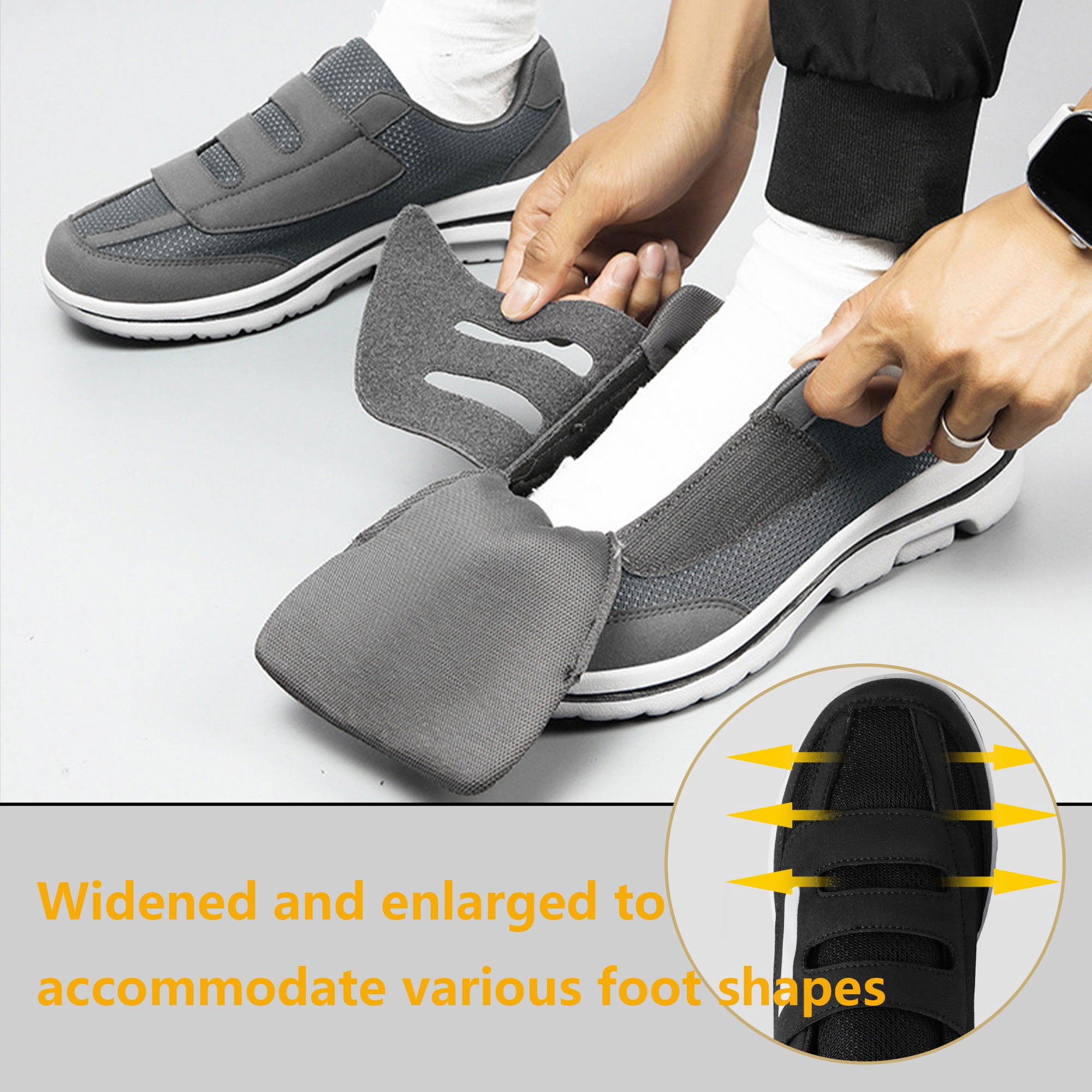 Diabetic Shoes for Men and Women Extra Wide Width Adjustable Sneakers for Swollen Feet Soft Sole Orthopedic Slip On Walking Shoes with Velcro Strap Comfortable Lightweight