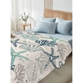 thumbnail image 5 of Blue Teal Coastal Flat Sheet Only Twin Size, Soft Breathable Bed Top Sheets for Mattress, Summer Beach Starfish Coral Nautical Rustic Luxury Bedding Flat Sheets for Home Hotel Bedroom Bed Protection, 5 of 9