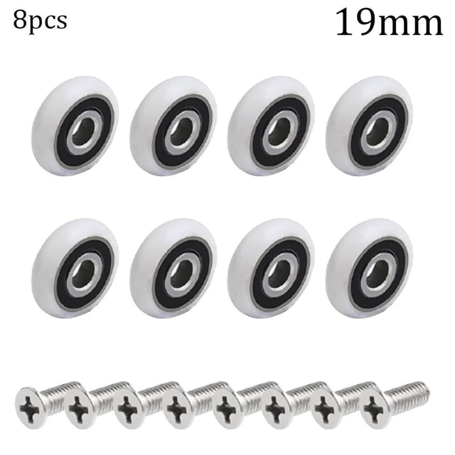 LEFU pour 8 Pack Roues de Remplacement pour Rouleau de Porte de Douche Diamètre 19mm Coureurs Réglables Roue Extérieure en Nylon Vis en Acier Inoxydable pour Armoires Cabines Hammams