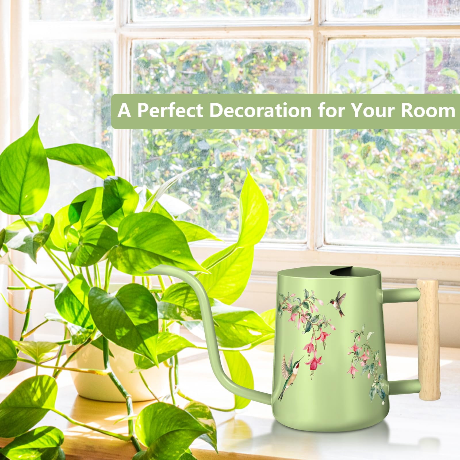 Watering Can Indoor Plants, 35oz Small Stainless Steel Metal Watering Can Modern Decorative Watering Pot with Long Spout for Indoor House Plant Bonsai Garden Flowers (Copper) - SAGA GREEN 1