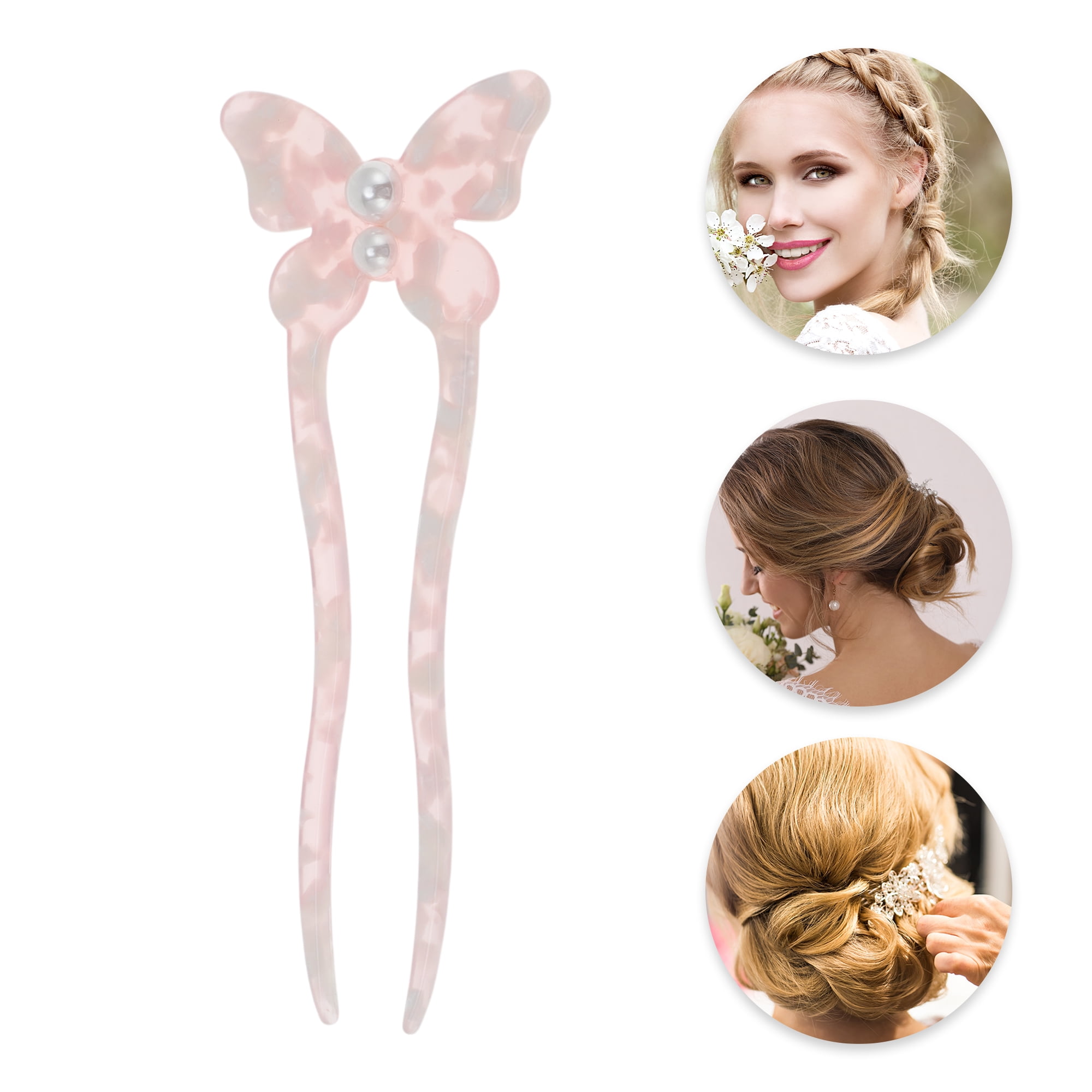 Unique Bargains Simple Comfortable No Slip Butterfly Hair Forks for Women 1 Pc Pink