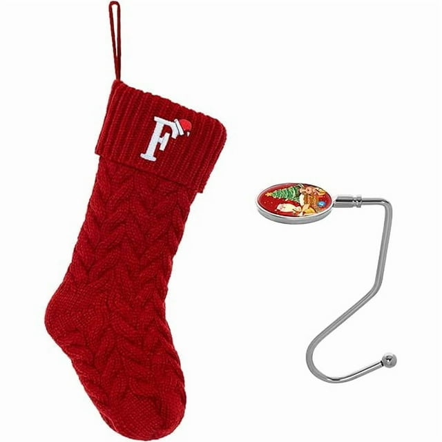 wonima44 Christmas Stockings Personalized Custom Initials 18 Inches Knitted Christmas Stockings with Letter Fireplace Hanging Monogram Xmas Stockings for Kids,Family Holiday Party Decoration(Red F)