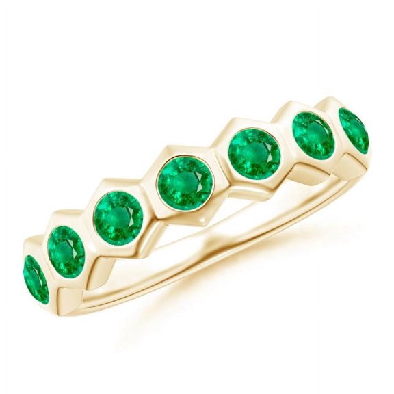 Round Shape Green Emerald Eternity Band Ring Women 925 Sterling Silver Yellow Gold Plated May Birthstone Engagement Anniversary Gift Gemstone Jewelry