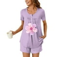 thumbnail image 2 of Simua Two Piece Summer Pajamas for Women, Women's Graphic Printed Tops Button Round Neck Short Sleeve with Shorts Loungewear Pjs Sets, Size S-XXXL, 2 of 6
