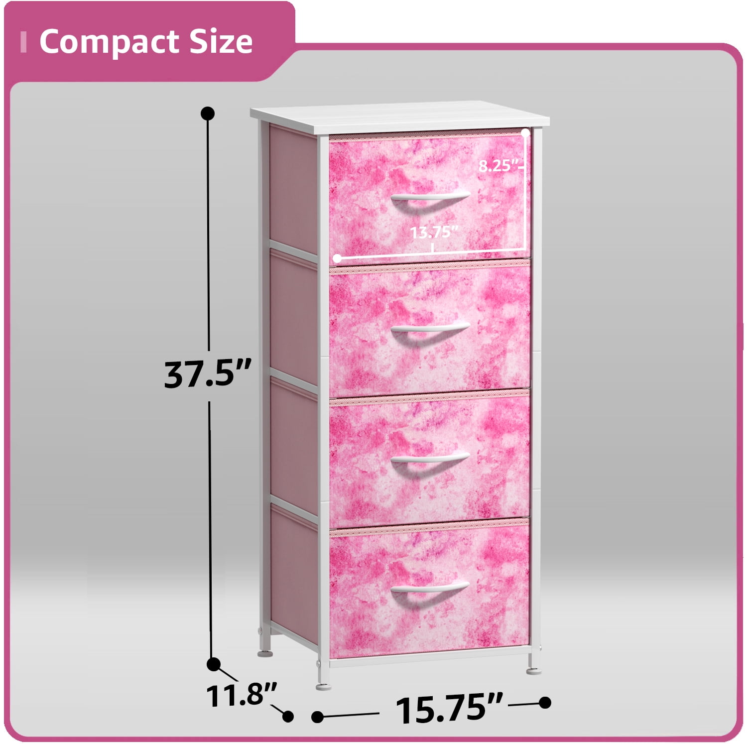 Sorbus 4-Drawer Nightstand, Bedside Table with Steel Frame, Wood Top, Tie-Dye Pink