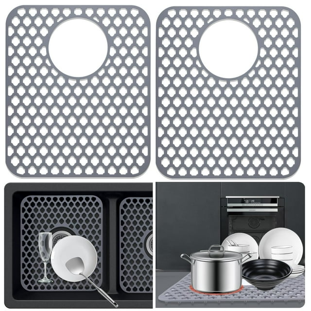 Protectores de fregadero para cocina, 2 unidades, alfombrillas de silicona para fregadero de cocina, rejilla protectora para parte inferior de granja, porcelana de acero inoxidable, 13,58 ''x 11,6''