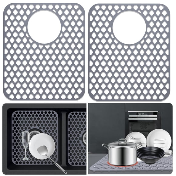 Protectores de fregadero para cocina, 2 unidades, alfombrillas de silicona para fregadero de cocina, rejilla protectora para parte inferior de granja, porcelana de acero inoxidable, 13,58 ''x 11,6''