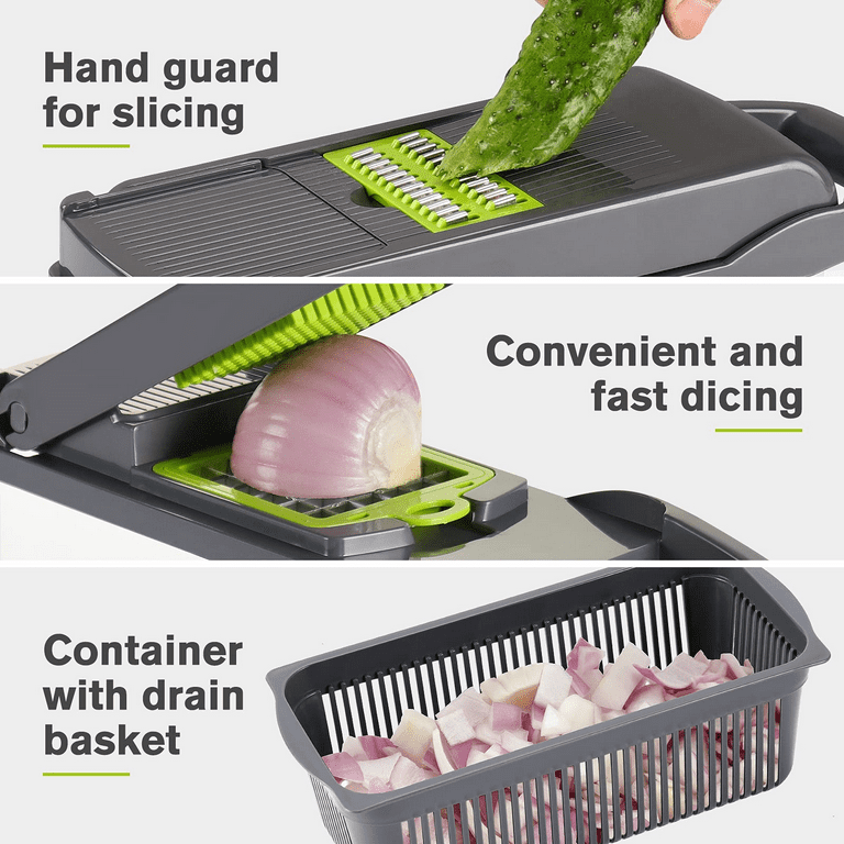 Vegetable Chopper 12-in-1 Mandoline Slicer, Multi Blade with Hand Protector  and Container