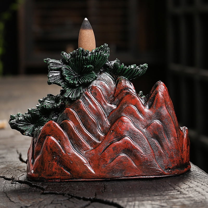 Resin Christmas Tree Backflow Incense Burner Creative Pine Tree Smoke Waterfall Smoke Incense Holder for Yoga Room Office Living Room Decor, Black