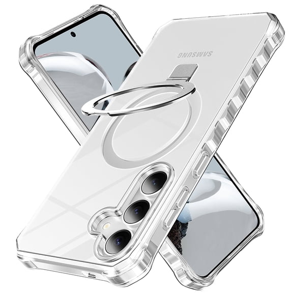 Clear Case for Samsung Galaxy S25, Corner Protective Comfortable Grip Shockproof Anti-Yellowing Ring Kickstand Wave Frime Stylish Phone Cover for Samsung Galaxy S25, Clear