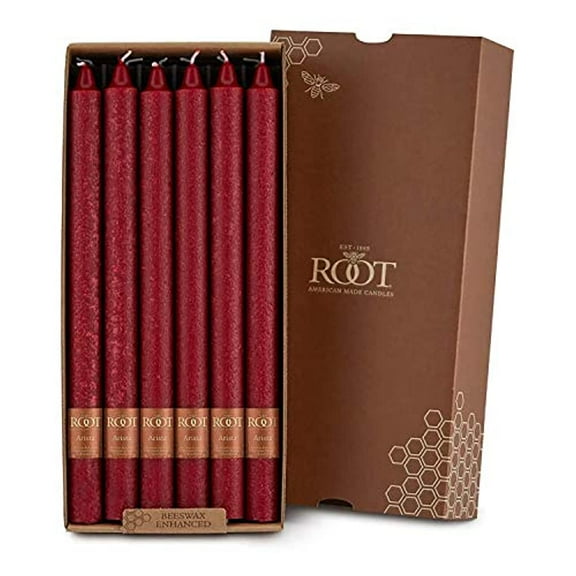 ROOT Candles Unscented Timberline™ Arista Taper Candles, 12-Inch Tall, Box of 12, Color: Garnet