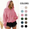 thumbnail image 5 of Women Oversized Half Zip Hoodie High Neck Drawstring Sweater Y2K Long Sleeve Pullover Casual Sweatshirt with Pockets, Pink, S, 5 of 7