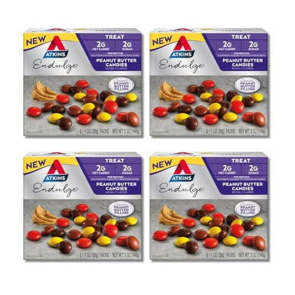 Atkins Endulge Treat, Peanut .. Butter Candies, 2g Net .. Carbs, 2g Sugar, Creamy .. Peanut Butter Filling, Low .. Carb, Low Sugar, 4 .. Packs (5 Count Each)