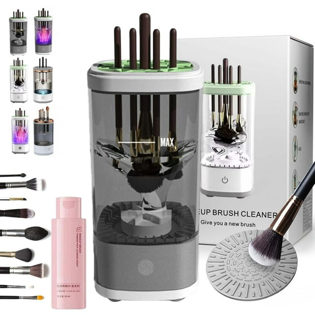 Makeup Brush Cleaner, 3 in 1 Electric Brush Cleaner, Electric Makeup Brush Cleaner - Automatic Spinning Cosmetic Tool for Deep Cleaning All Types of Brushes Set (Plug-in,Black-a)