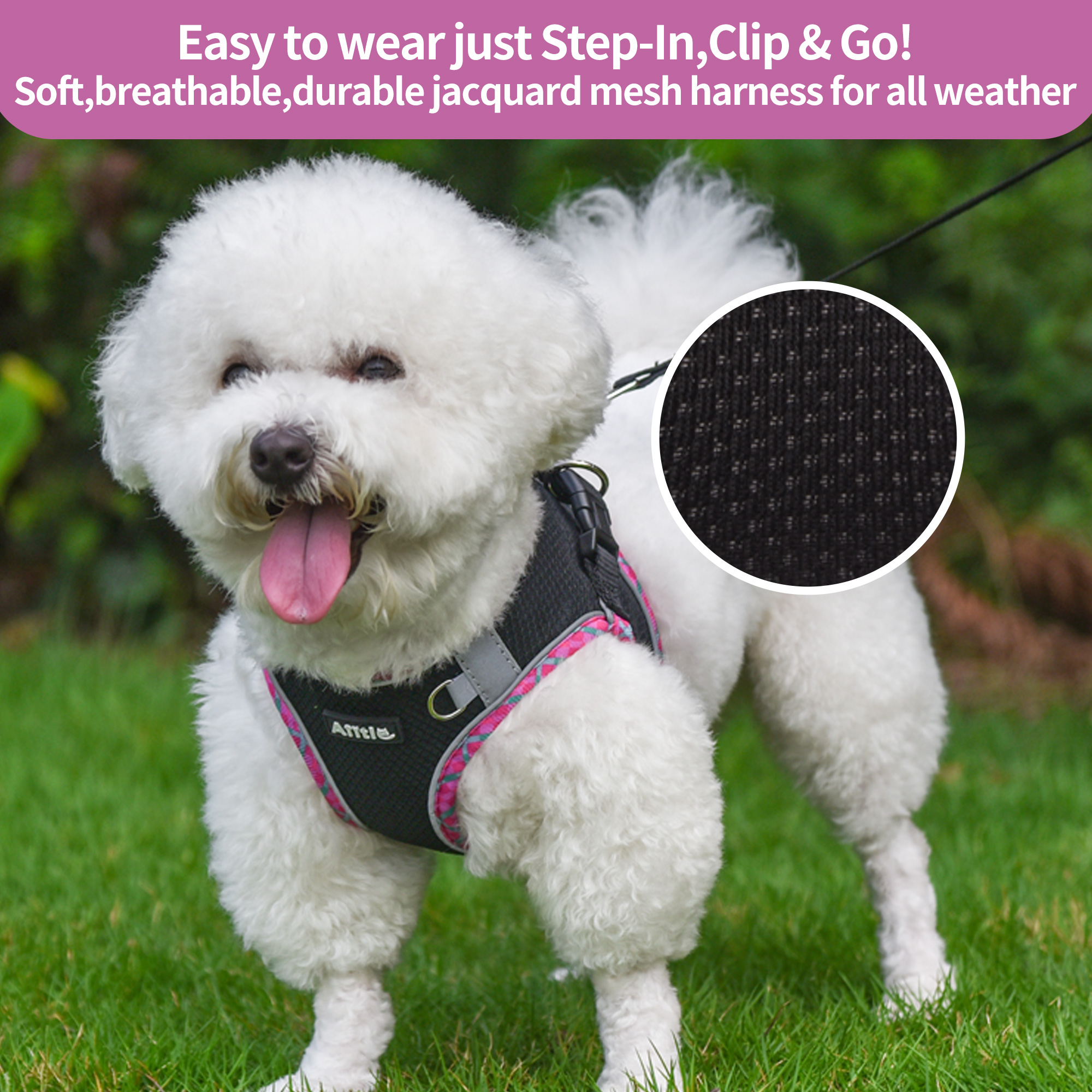 Aiitle Adjustable Reflective Mesh Dog Harness, Small, Black photo 5