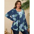 thumbnail image 2 of LARACE Womens Plus Size Long Sleeve Tops Tunic Tops Casual Floral Henley Shirts A-SteelBlue32 2X, 2 of 7