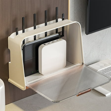 Wall Mounted Wireless WiFi Router Shelf Storage Box ABS Plastic Cable Storage Box Hanging Power Decor Box for Home Room Power WiFi Router Art Shelf Decor