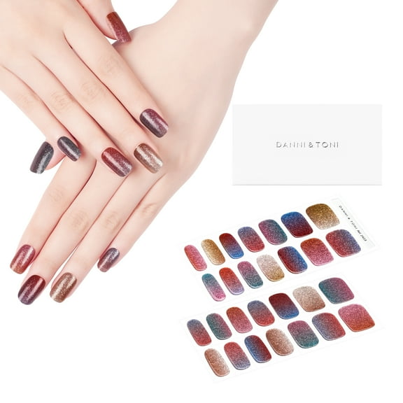 DANNI & TONI Semi Cured Gel Nail Strips Iridescent (Twilight) Sparkling Gel Nail Stickers Glitter Nail Wraps 28 Stickers