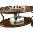 thumbnail image 3 of Wooden Oval Cocktail Table with Glass Top and Open Bottom Shelf Brown- Saltoro Sherpi, 3 of 6