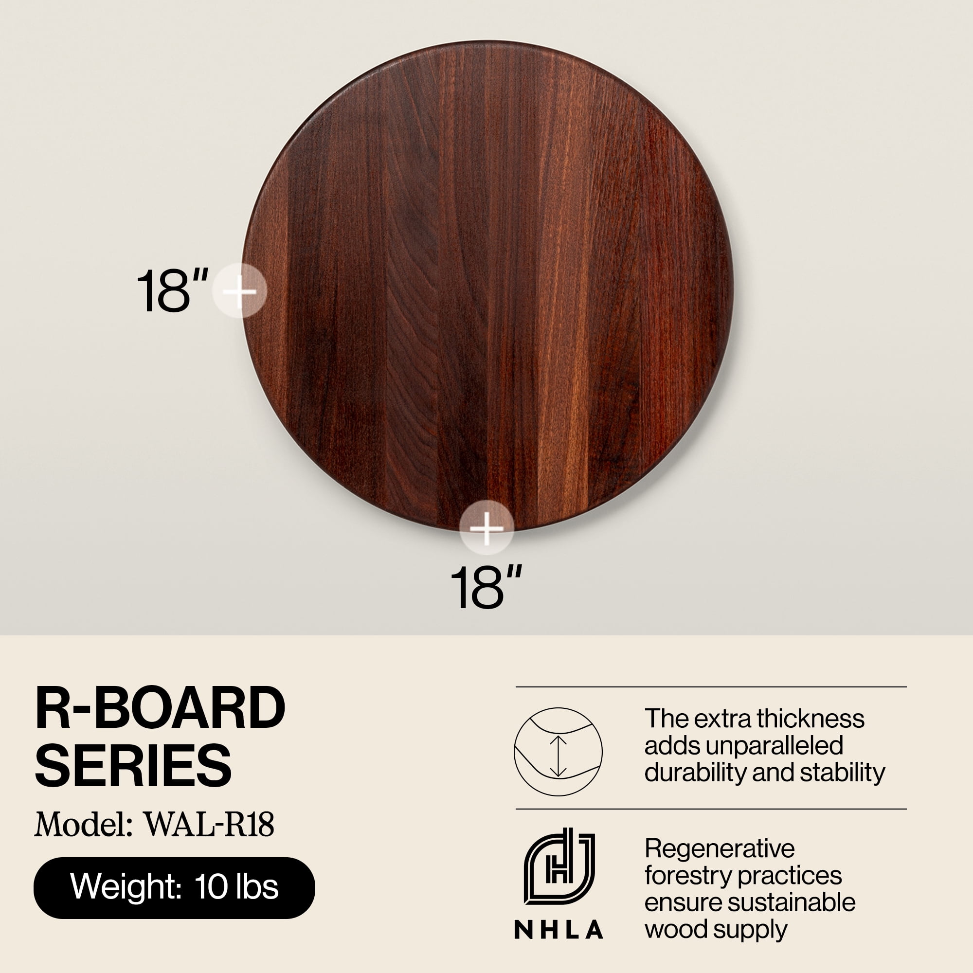 John Boos R-Board Reversible Wood Cutting Board, 18" x 18" x 1 1/2", Walnut