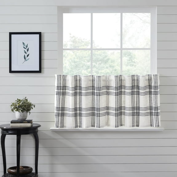 VHC Brands Plaid Tier Curtains, Black, 24x36, Set of 2