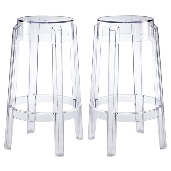 Home Square 2 Piece Transparent Polycarbonate 26.5" Counter Stool Set in Clear