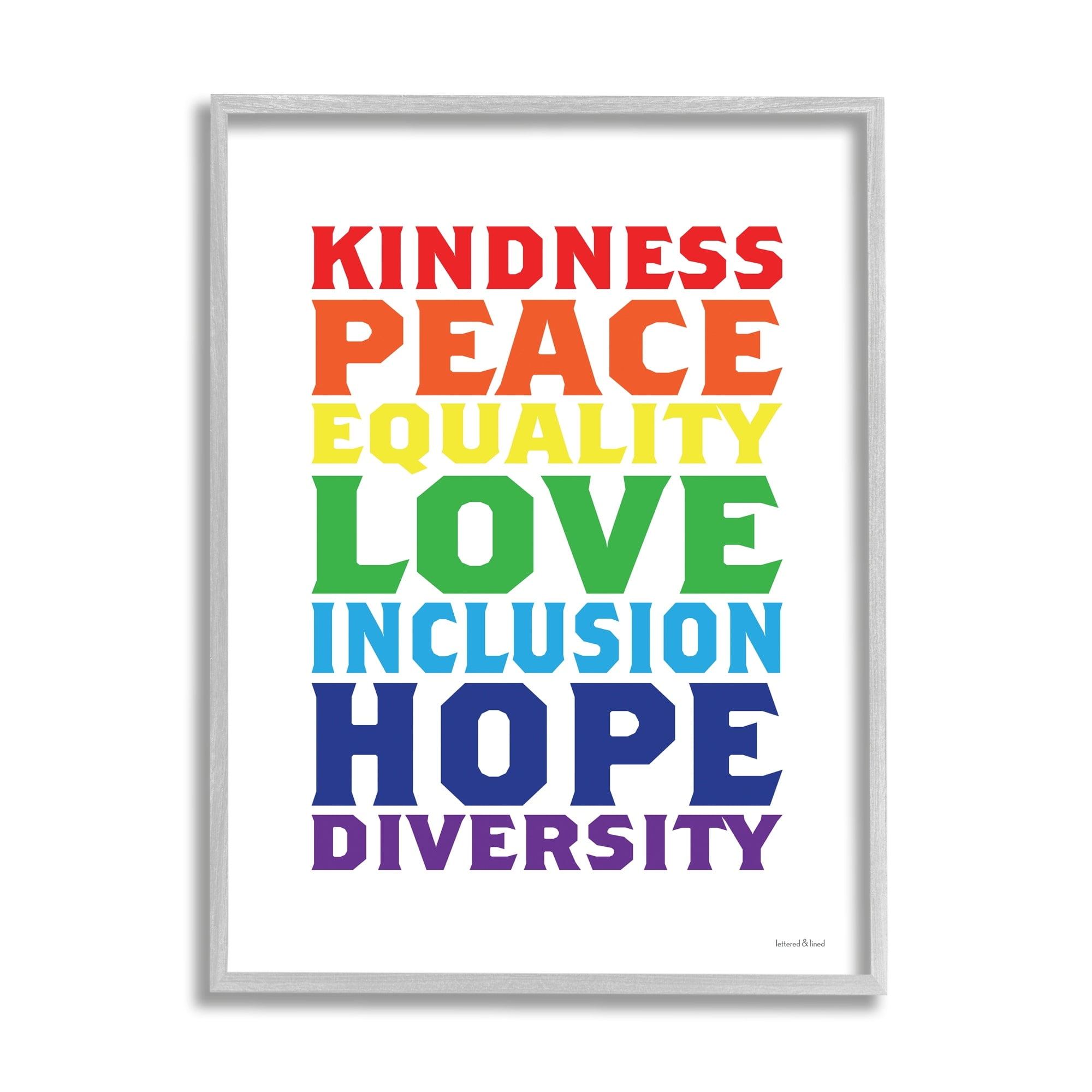 Stupell Industries Kindness Peace Equality Phrases Rainbow Inclusive Terms, 24 x 30, Design by Lettered and Lined