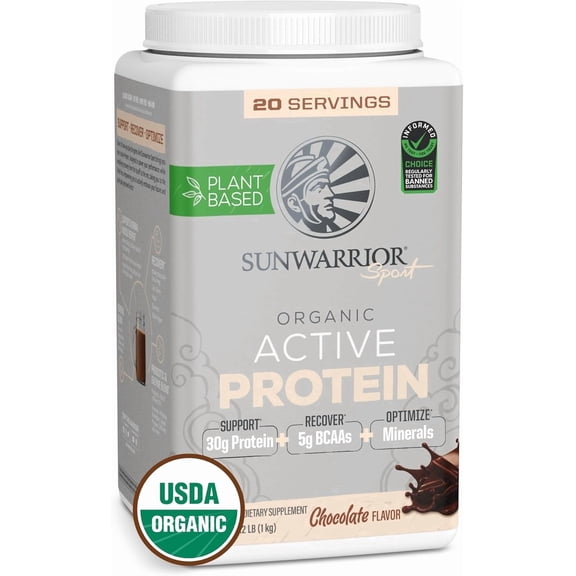 Sunwarrior Organic Active Protein Vegan Protein Powder, Chocolate Flavor, 4.96 lbs (45 Servings)