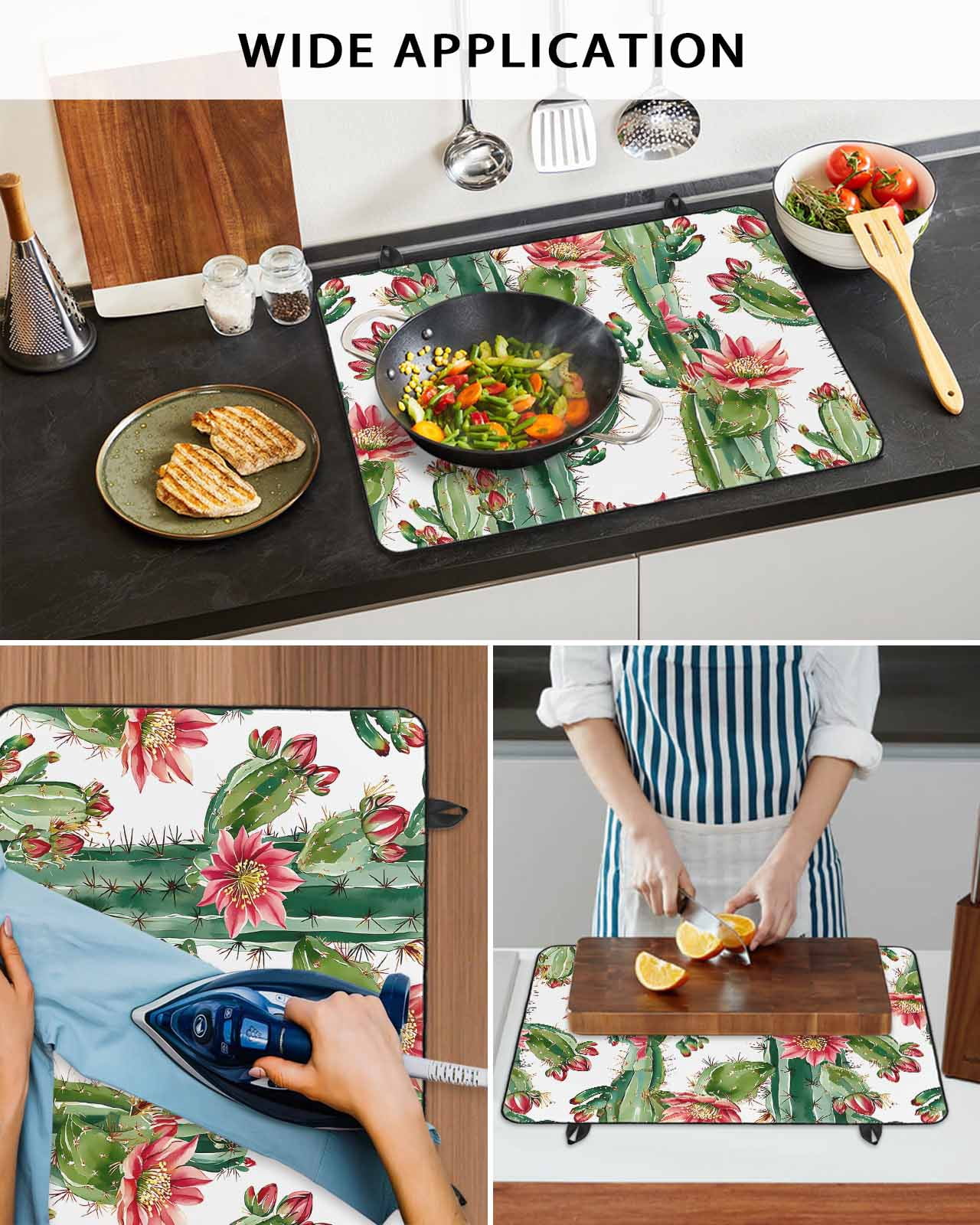 nqOlkjepod Large Induction Cooktop Protector Mat 24"x21", Summer Cactus Floral Stove Top Covers for Electric Stove, Watercolor Red Flower Plant Stove Burner Cover Mats, Glass Top Stove Cover