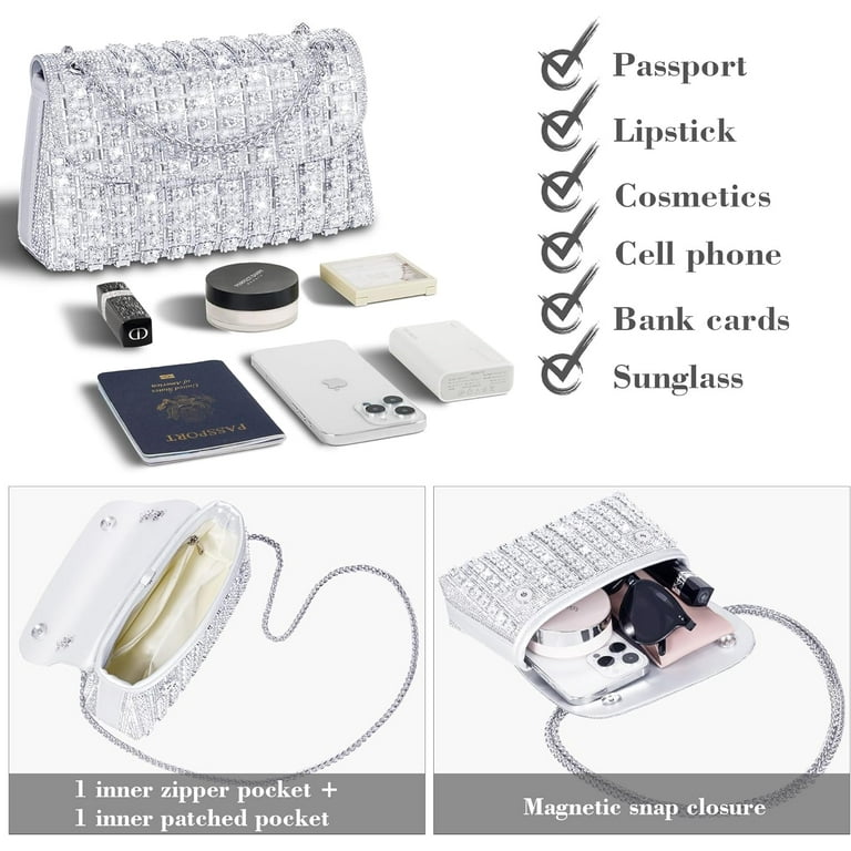 Rhinestone Clutch Purse Sparkling Silver Crystal Diamond