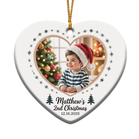 Add Photo Baby's 2nd Christmas Ceramic Ornament 2025, Photo Baby's Second Christmas Ornament Gift for Dad Mom Grandparents