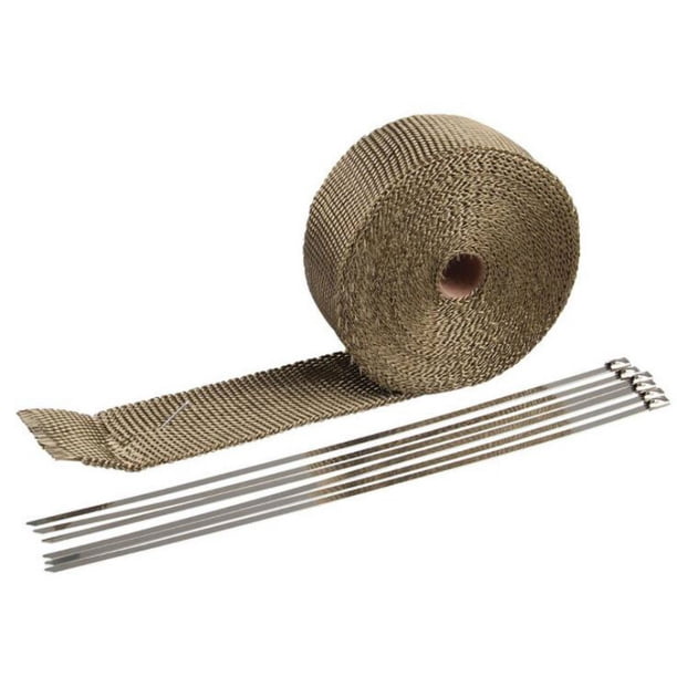 Rollo De Titanio Para Envolver Escape De Coche Y Moto - 10 Metros + 10 Bridas De Acero | Aislamiento Térmico Hasta 1400°F