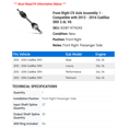 thumbnail image 2 of Front Right CV Axle Assembly 1 - Compatible with 2012 - 2016 Cadillac SRX 3.6L V6 2013 2014 2015, 2 of 2