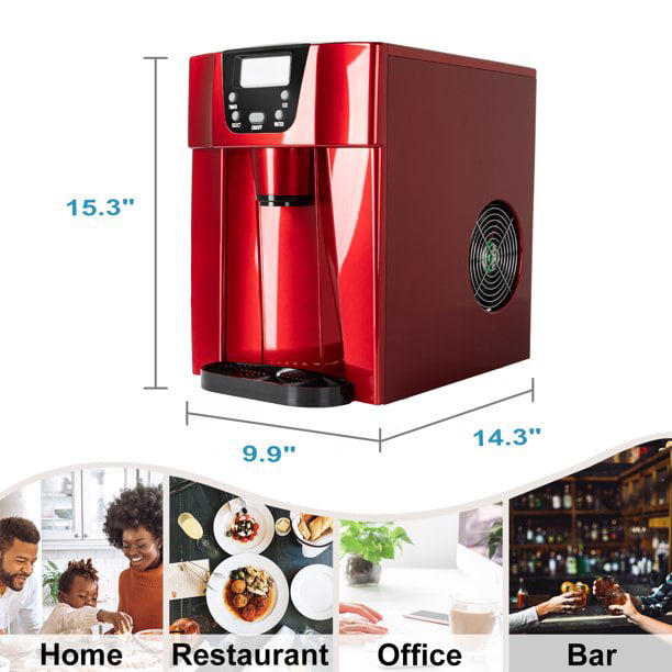 CLEARANCE! Countertop Ice Maker Machine, Portable Ice Makers Countertop,  Make 60g ice in 6mins ,Ice cube shape with hollow cylinder，Make 9 pieces of  ice at a time，red 