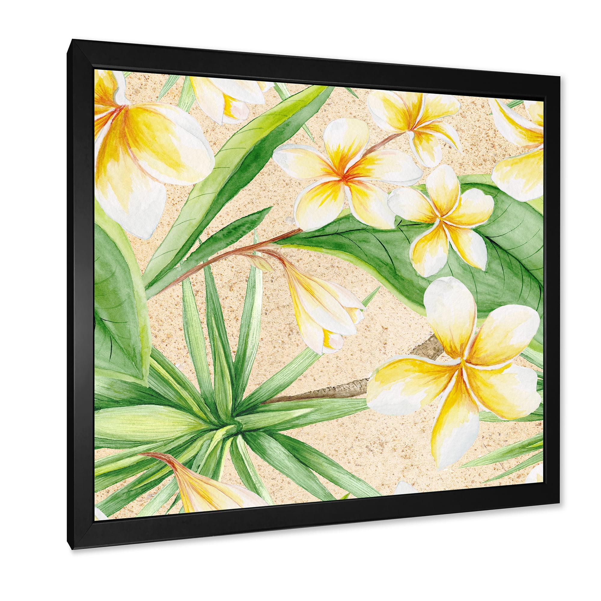 Designart 'Yellow Flowers and Tropical Foliage XI' Traditional Framed Art Print