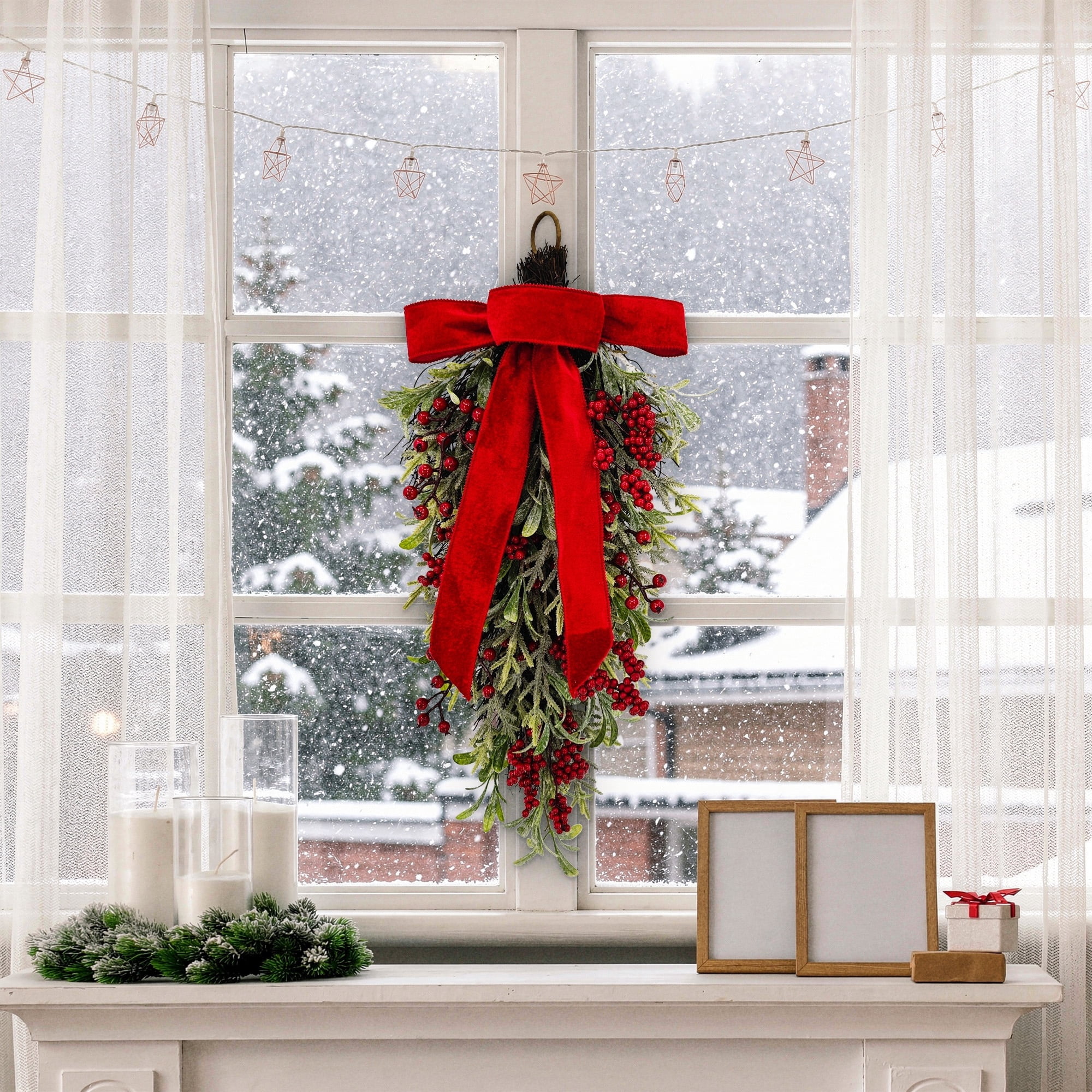 Holiday Time Frosted Greenery and Berry Christmas Swag 24" photo 3