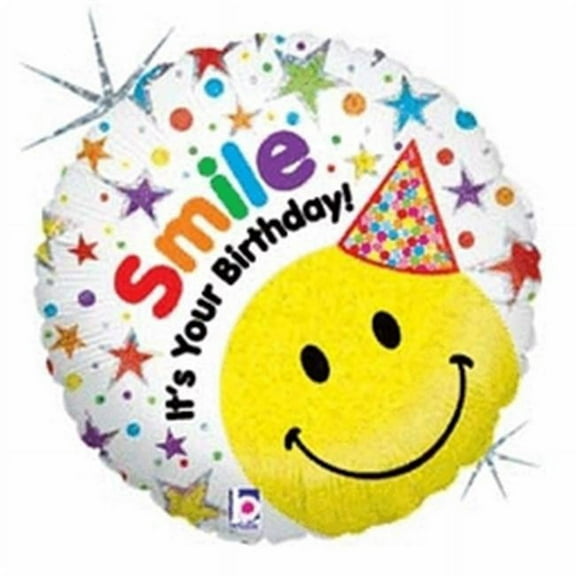 18 inch Smiley Birthday Hat Betallic Foil Mylar Balloon - Party Supplies Decorations