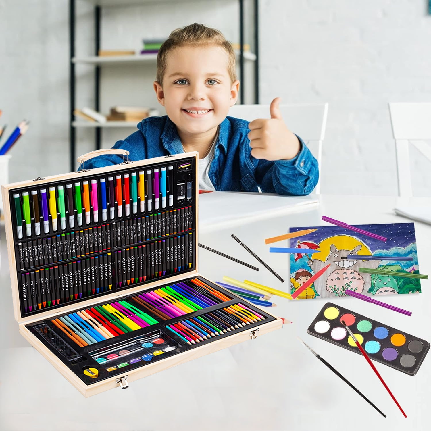 180 PCS Art Supplies, Drawing Art Kit in Wood Storage Case, for Kids Girls Boys Teens Artist 5 6 7 8 9 11 12, Creative Gift Box for Adults Artist Beginners Kids Girls Boys