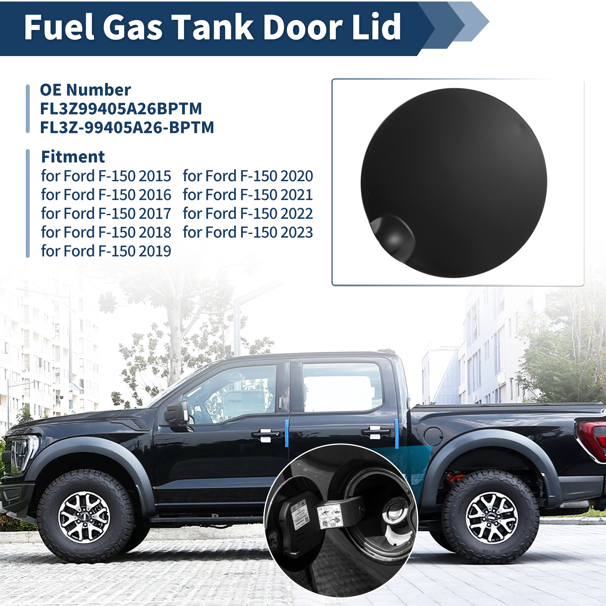 Unique Bargains Fuel Tank Door for Ford F-150 2015-2023 6 Cyl 2.7L 3.0L Fuel Filler Door Gas Cap for Ford F150 No.FL3Z-99405A26-BPTM Black