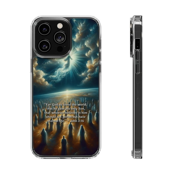 DistinctInk Hybrid (Acrylic / TPU) Clear Slim Fit Case for Apple iPhone 13 Pro (6.1" Screen) - "John 3:16 - God's Love: Salvation and Eternal Life"