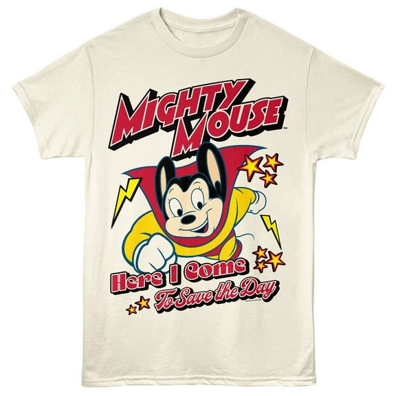 Mighty Mouse Flying & Saving Men's T Shirt (Ivory, AdultXL)