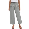 thumbnail image 3 of YOIAVIAOY Womens Cotton Linen Pants Elastic Waist Loose Beach Vacation Palazzo Pant Lounge Drawstring Trousers with Pockets Gray XL, 3 of 8