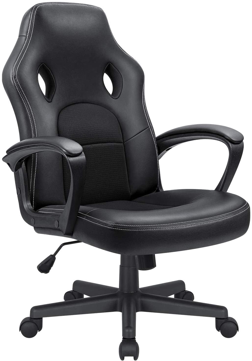 Lacoo Mid Back Gaming Chair Ergonomic PU Leather Computer Gaming Chair Office Chair with Armrests, Black