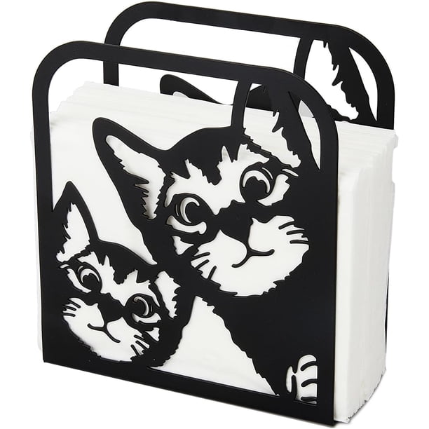 Servilletero de mesa con forma de gato, porta pañuelos de hierro, dispensador de servilletas independiente con forma de gato, soporte de pañuelos de mesa, portapapeles rústico.