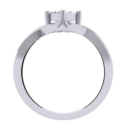 Dazzlingrock Collection 0.33 Carat (ctw) 10K Princess & Round Cut Diamond Ladies Bridal Swirl Wave Engagement Ring 1/3 CT, White Gold, Size 8.5