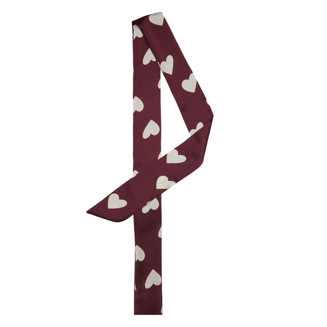 INSPIRE CHIC Women Ribbon Neckerchief Heart Pattern Narrow Hair Wrist Scarf Handle Wrap Wine Red Heart L