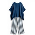 thumbnail image 4 of Costeam Womens Vertical Stripe Wide Leg Pant Two Piece Outfit Oversized Asymmetric Hem Short Sleeve Crew Neck Top with Side Pocket Loose Fit Casual Co Ord Set, 4 of 6