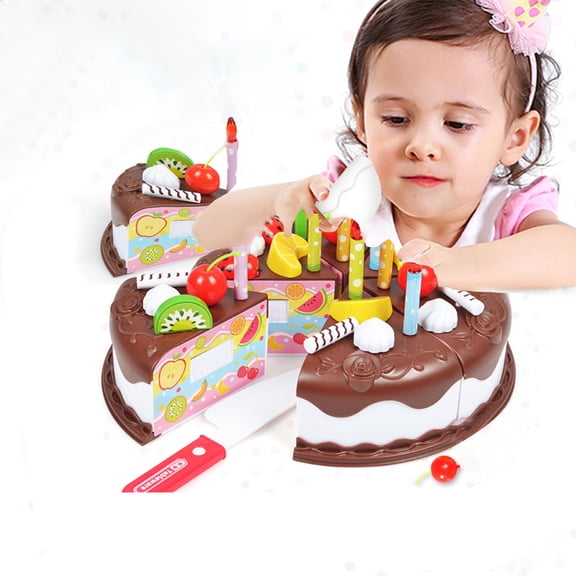 Kayannuo Play Birthday Cake Children's Day Gift Play Food Toy Set DIY Cutting Pretend Play Birthday Party Cake With Candles For Children Kids Classic Toy 37pcs Christmas Gifts