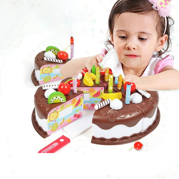 DPTALR Play Birthday Cake Children's Day Gift Play Food Toy Set DIY Cutting Pretend Play Birthday Party Cake With Candles For Children Kids Classic Toy 37pcs